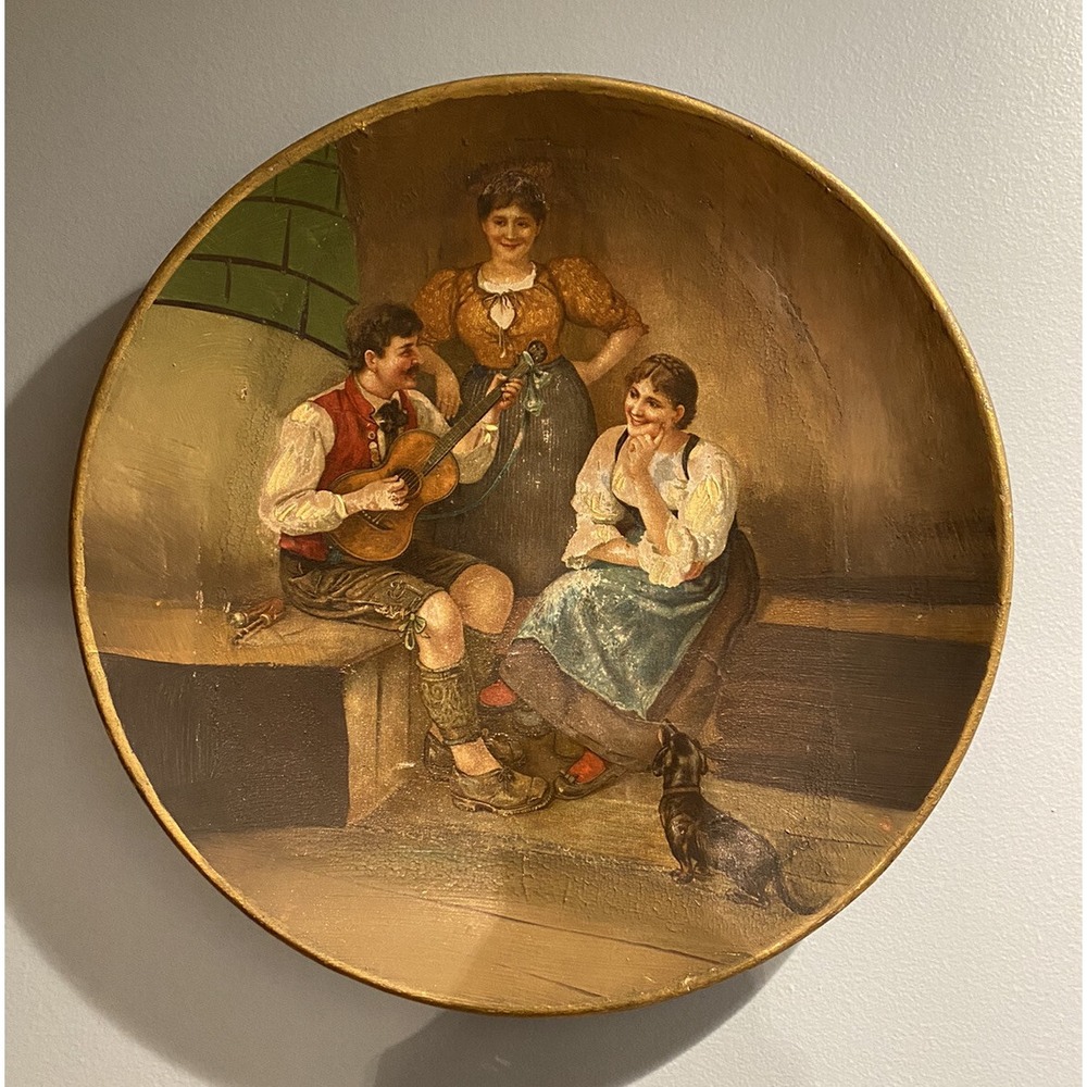 Rare Antique Hand Painted Porcelain/ Ceramic Large Plate 16" Wall Hanging